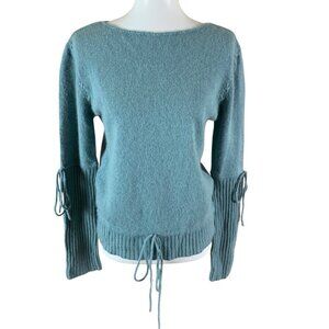 Hamnett Teal Wool Angora Blend Sweater XL Womens Drawstring Sleeve Hem